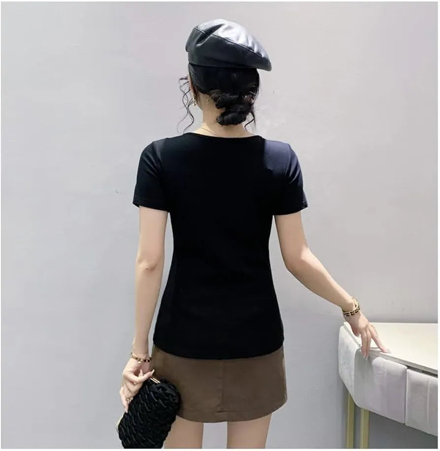 Women top black corian v neck