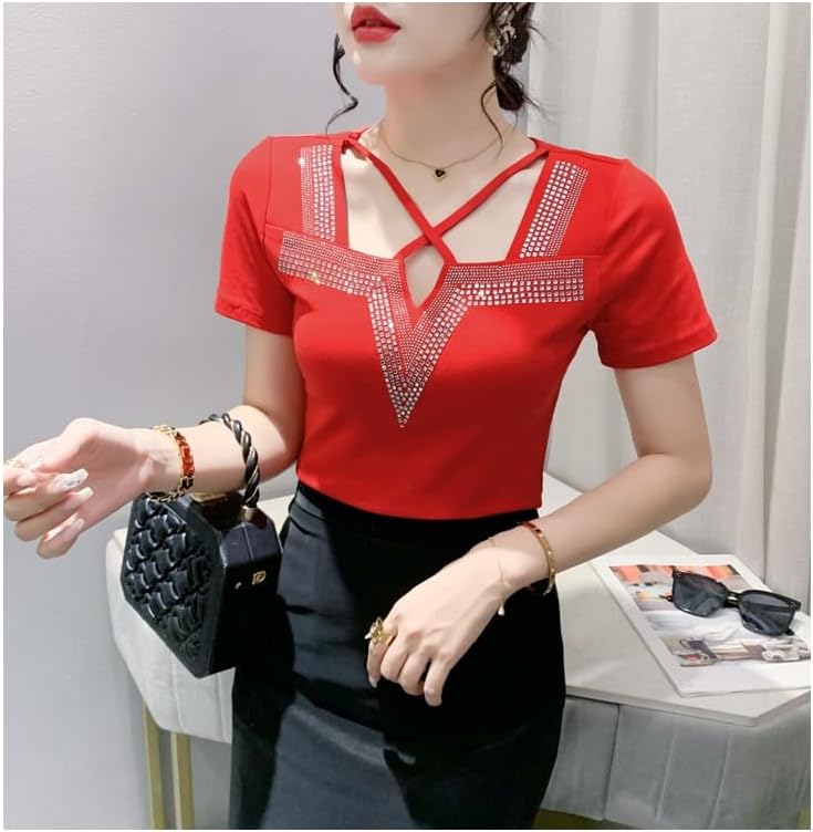 Women red neck dimond top