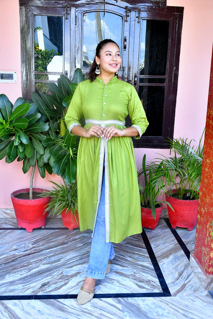 Women cut out dress green cotton