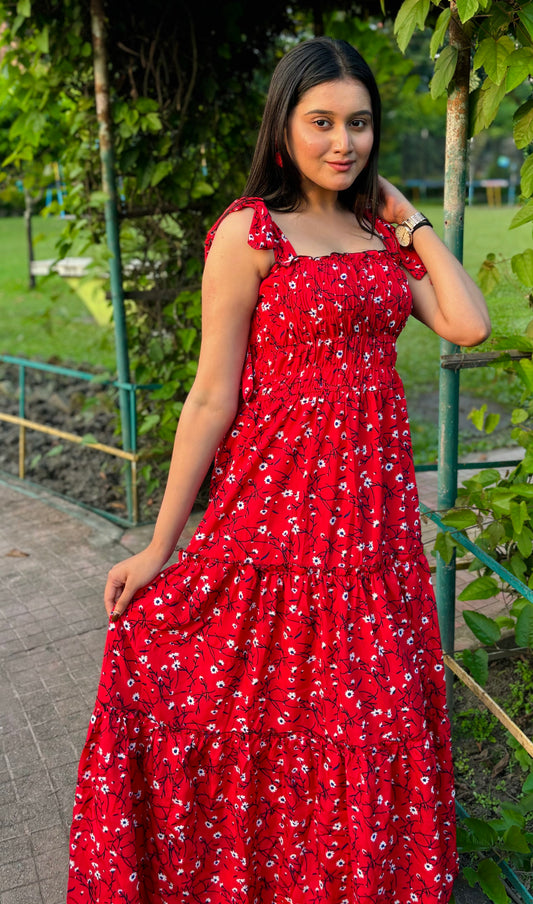 Women red flared dress